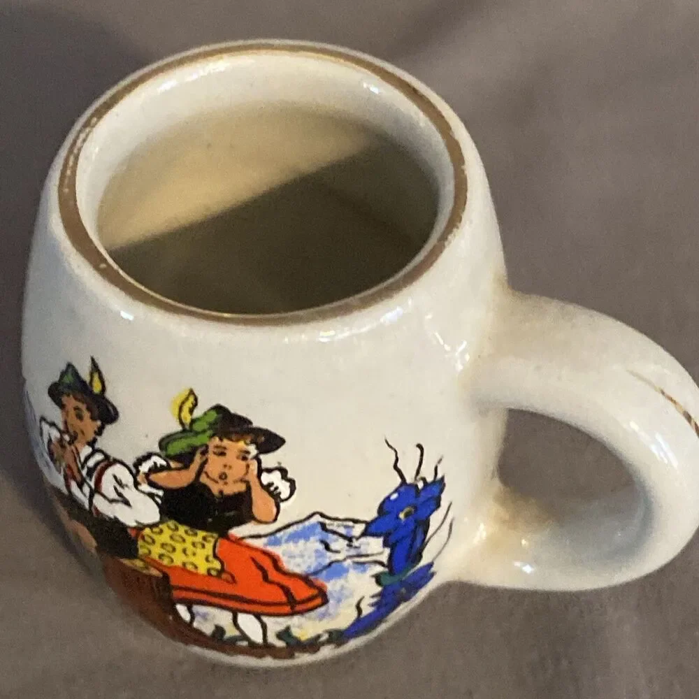 West Germany Stoneware Shot Glass Stein Mug With Handle Miniature Vintage Flute